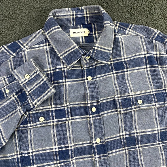 Taylor Stitch Ledge Shirt in Ocean Plaid size 46 2XL Organic Cotton Plaid Blue